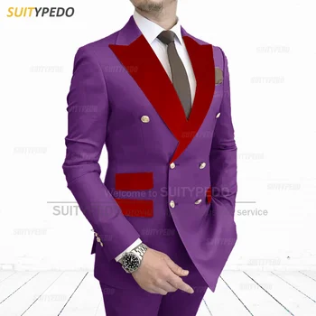 2023 Новый стильный фиолетовый костюм Набор для мужчин Свадьба Жених Формальные наряды Вечерний выпускной ведущий Slim Fit Мужчины Блейзер Брюки 2 шт