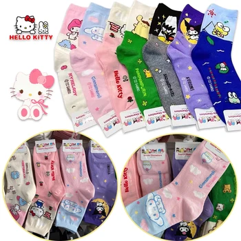 Sanrio Hello Kitty Хлопковые носки до середины икры Мультфильм Cinnamoroll Носки для девочек Аниме Kuromi Уютные носки Осень Зима Рождественские подарки