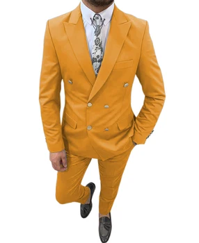 Slim Мужские костюмы 2 шт. Двубортные смокинги для свадебных женихов Смокинги Мужчины Формальный выпускной офис Вечеринка (Куртка + Брюки)