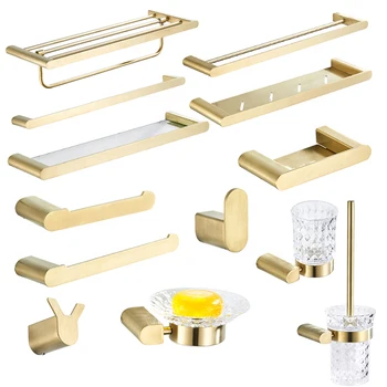 Современный роскошный набор аксессуаров для ванной комнаты из матового золота из нержавеющей стали
